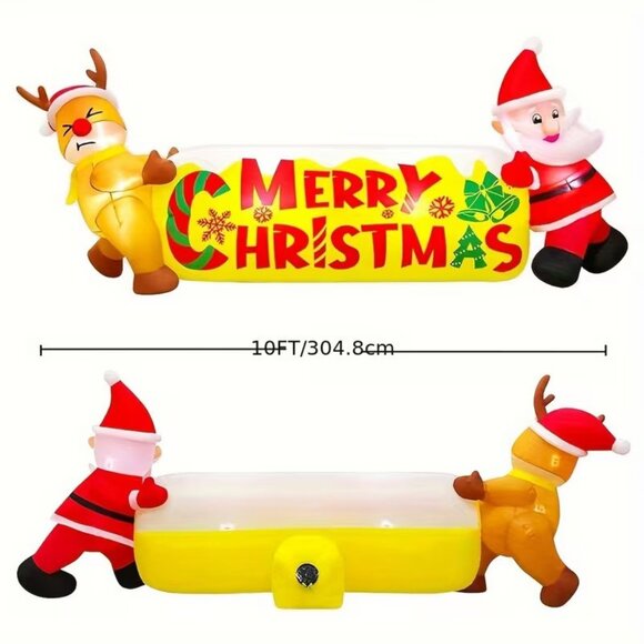 10FT Inflatable Outdoor Decorations Merry Christmas Banner w Santa & Reindeer - Picture 3 of 3